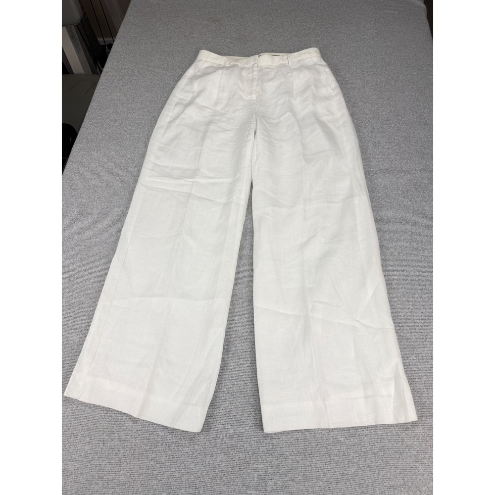 J.Crew Essential Wide Leg Pants White Linen Blend Trousers Size 8 High Rise